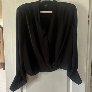 Express Elegant Black Draped Blouse